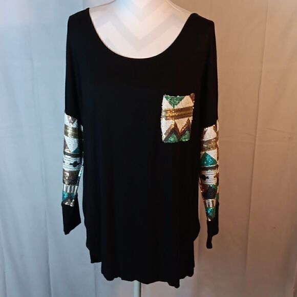 Pink Owl Sequined Aztec Women's Top - Picture 8 of 8